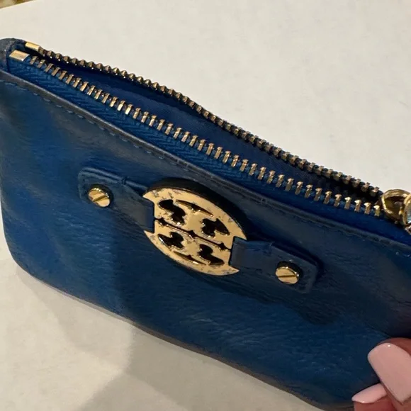 Tory Burch Blue Leather Pouch with Gold Accents - Picture 8 of 10
